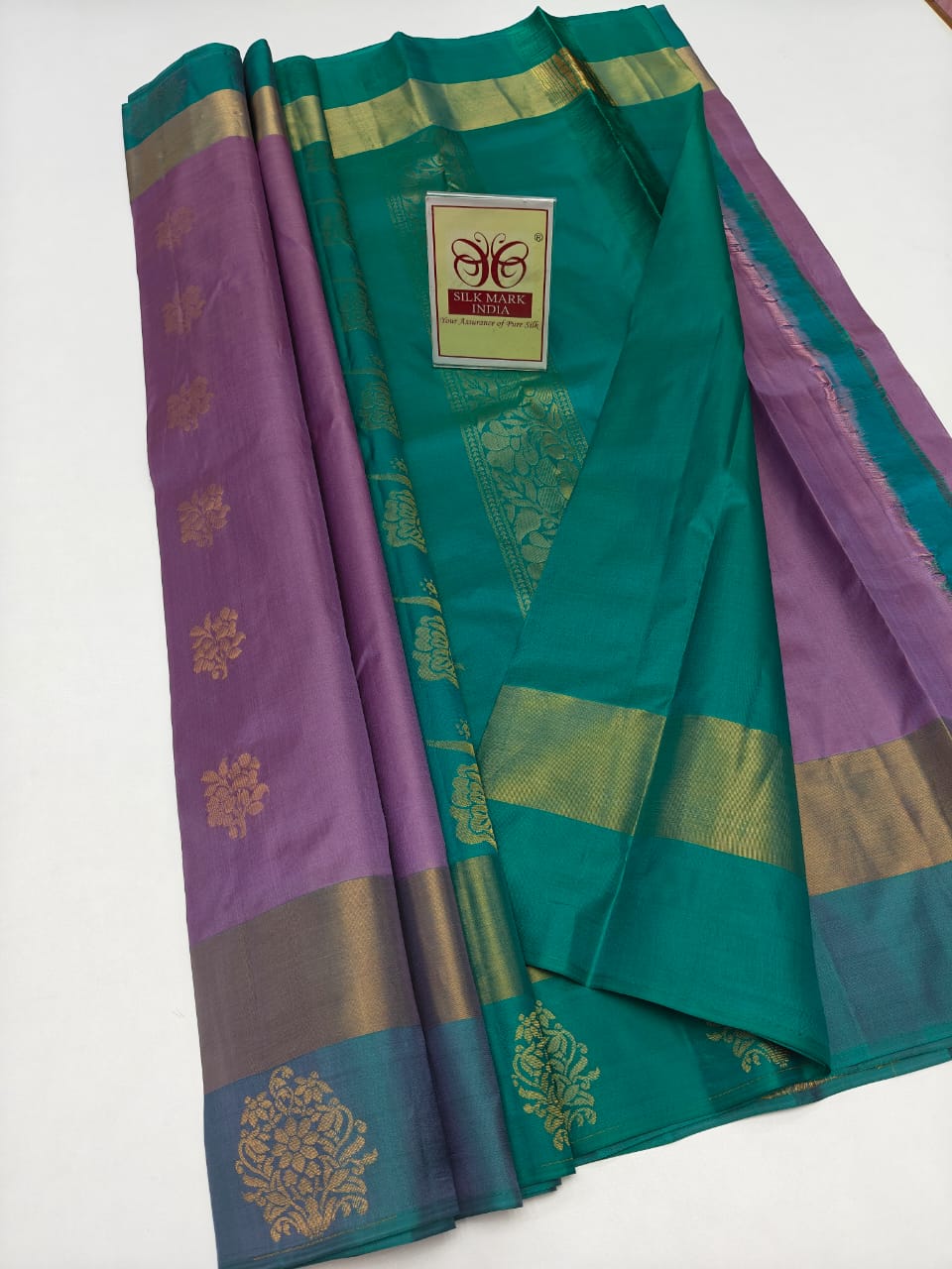 Authentic Lavender & Teal Green Pure Silk Kanjivaram Saree