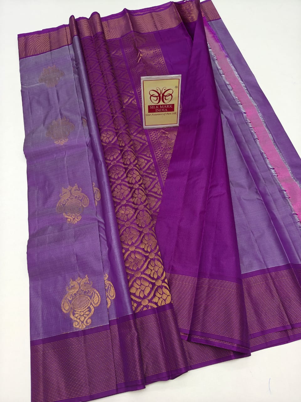 Authentic Lavender & Deep Royal Purple Pure Silk Kanjivaram Saree