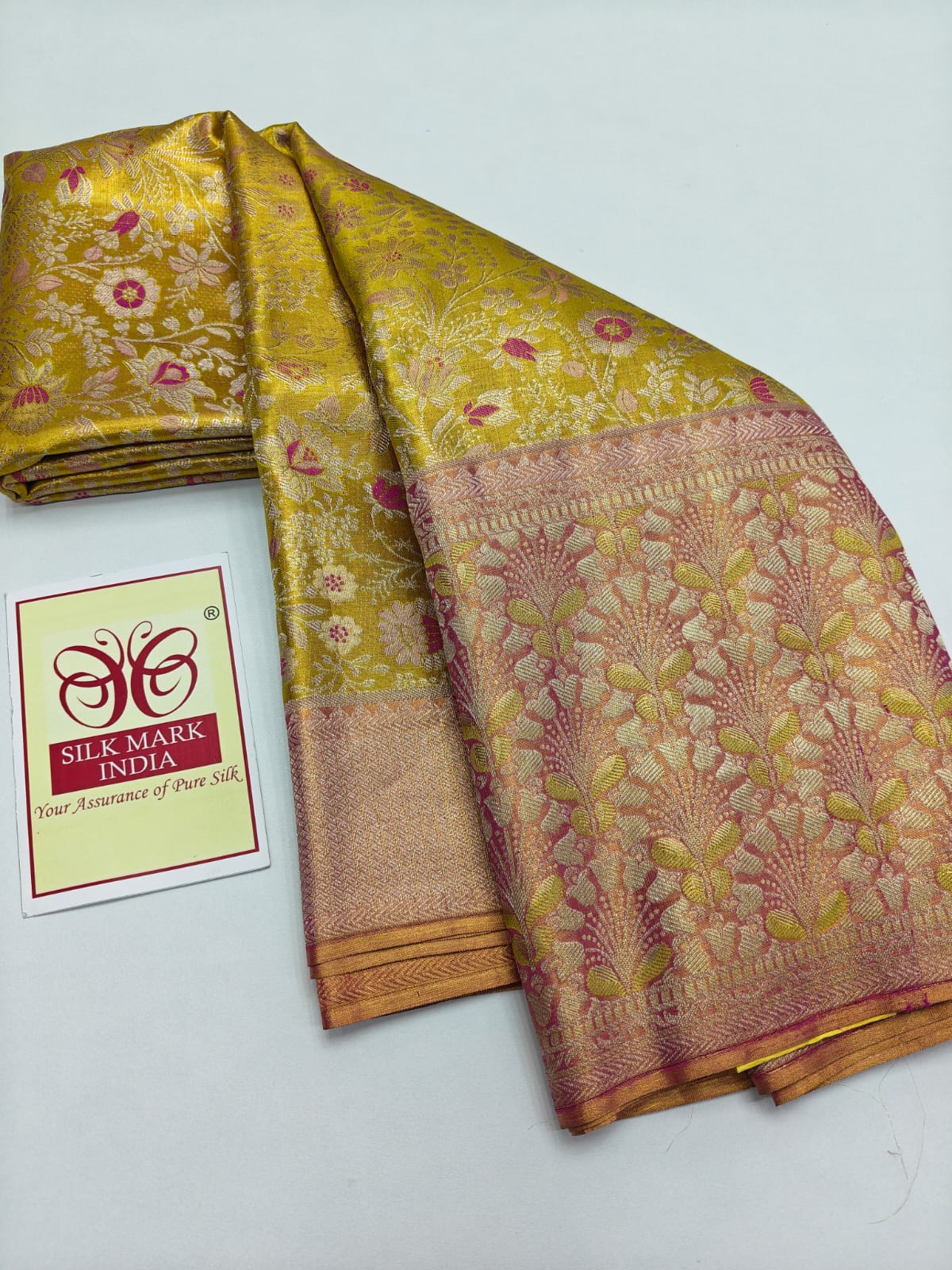 Premium Olive Chartreuse & Rose Pink Pure Silk Kanjivaram Saree (Silk Mark Certified)