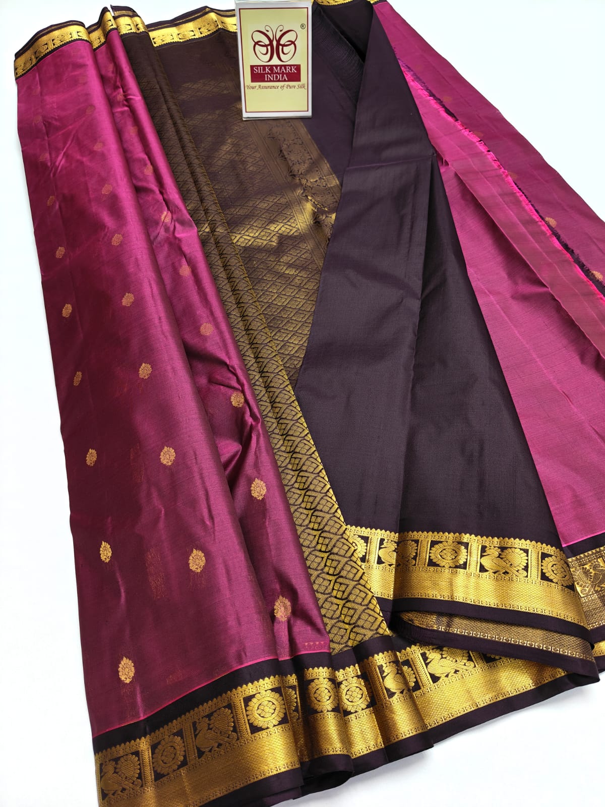 Authentic Deep Magenta & Dark Violet Pure Silk Kanjivaram Saree
