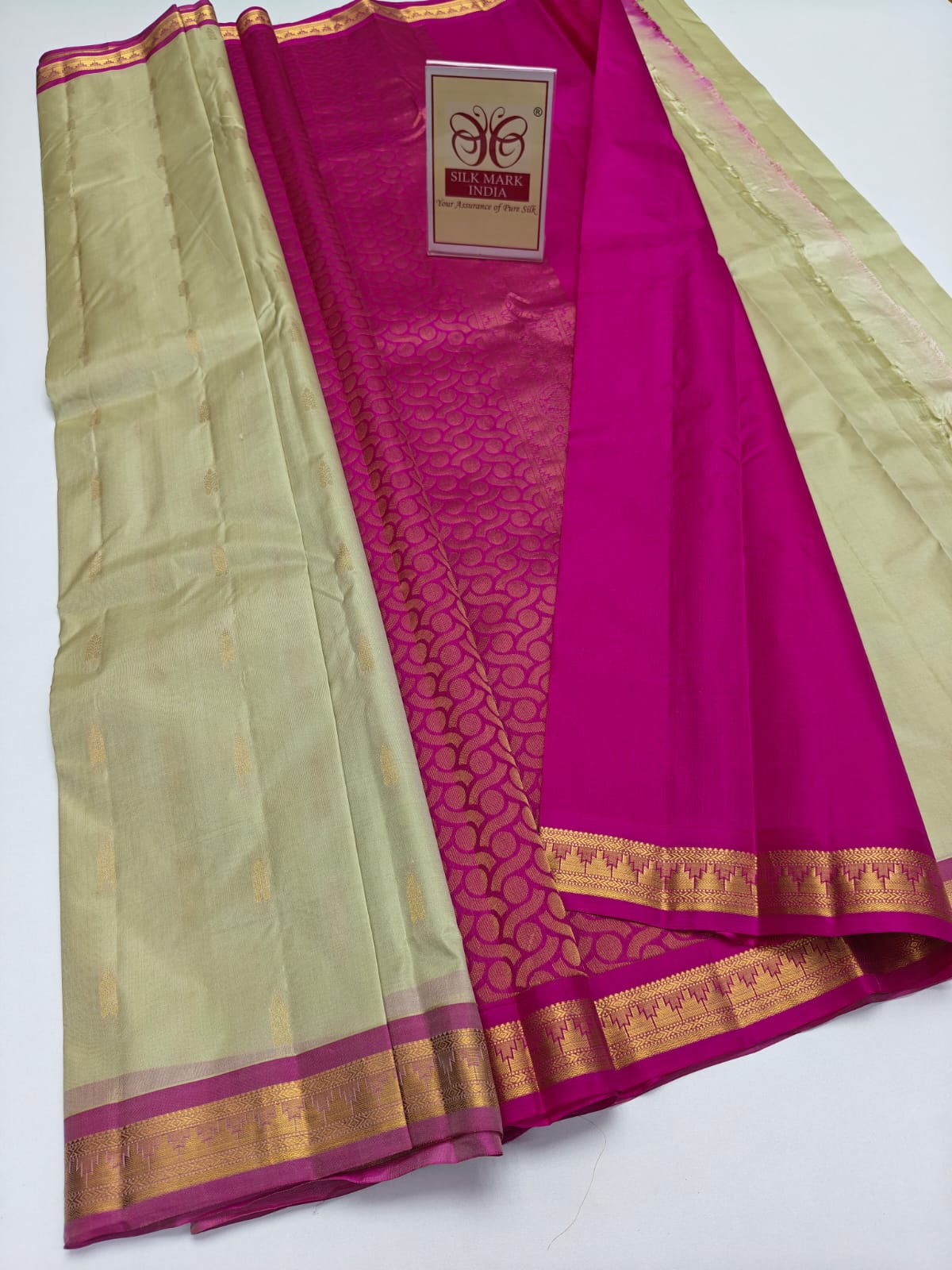 Authentic Soft Sage Green & Vibrant Magenta Pure Silk Kanjivaram Saree