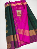 Authentic Bottle Green & Magenta Pure Silk Kanjivaram Saree