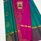 Authentic Peacock Teal Green & Rani Pink Pure Silk Kanjivaram Saree