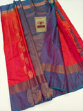 Kanjivaram Silk Saree in Royal Blue & Red with Zari Border