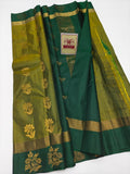 Authentic Emerald Green & Olive Pure Silk Kanjivaram Saree