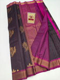 Authentic Dark Charcoal & Magenta Pure Silk Kanjivaram Saree
