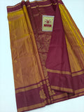 Authentic Mustard Gold & Deep Maroon Pure Silk Kanjivaram Saree