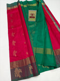 Authentic Vibrant Pink & Emerald Green Pure Silk Kanjivaram Saree