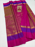 Authentic Dual-Tone Olive Gold & Rani Pink Pure Silk Kanjivaram Saree