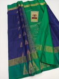 Authentic Deep Royal Blue & Emerald Green Pure Silk Kanjivaram Saree