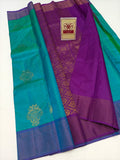 Authentic Peacock Teal & Deep Purple Pure Silk Kanjivaram Saree