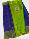 Authentic Royal Blue & Parrot Green Pure Silk Kanjivaram Saree