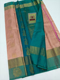 Kanjivaram Silk Saree – Deep Sea Green & Dusty Rose Color with Zari Border