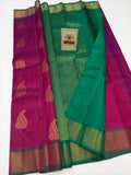 Green & Magenta Kanjivaram Silk Saree with Peacock Zari Motifs
