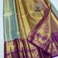 Premium Ice Blue & Metallic Gold Pure Silk Kanjivaram Saree with Royal Purple Procession Border (Silk Mark Certified)