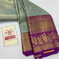 Premium Ice Blue & Metallic Gold Pure Silk Kanjivaram Saree with Royal Purple Procession Border (Silk Mark Certified)