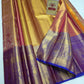 Premium Metallic Gold & Rose Pink Pure Silk Kanjivaram Saree with Royal Purple Zari Border (Silk Mark Certified)