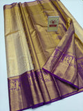 Premium Off-White & Royal Purple Pure Silk Kanjivaram Saree (Silk Mark Certified)