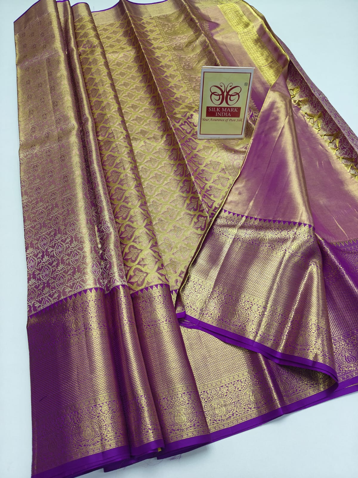 Premium Lavender Mauve & Royal Purple Pure Silk Kanjivaram Saree (Silk Mark Certified)