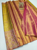 Premium Olive Chartreuse & Rose Pink Pure Silk Kanjivaram Saree (Silk Mark Certified)