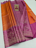 Premium Vibrant Orange & Orchid Pink Pure Silk Kanjivaram Saree (Silk Mark Certified)