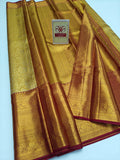 Premium Metallic Gold & Crimson Maroon Pure Silk Kanjivaram Saree (Silk Mark Certified)