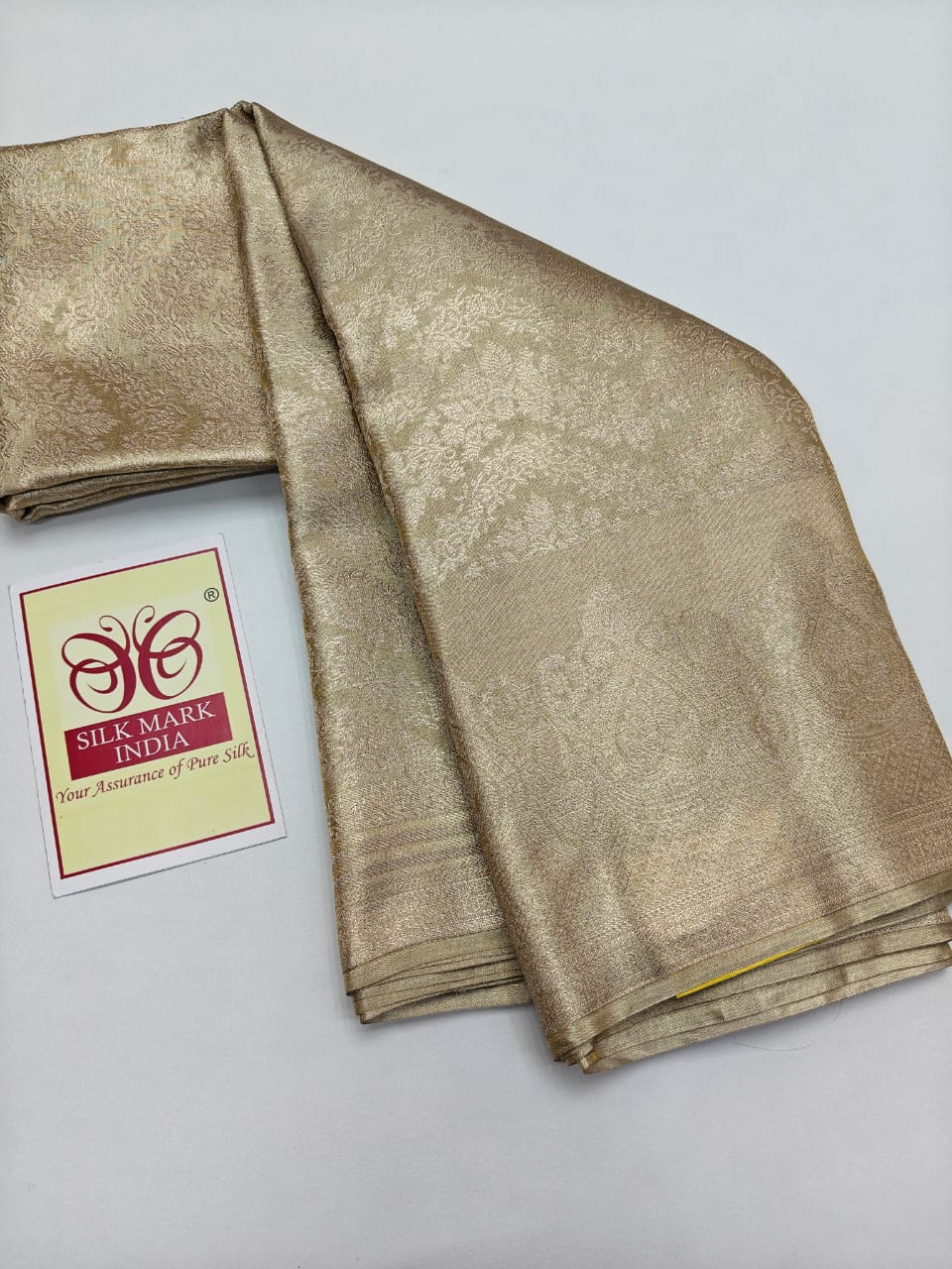 Premium Champagne Gold & Silver Tissue Pure Silk Kanjivaram Saree (Silk Mark Certified)