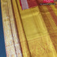 Premium Mustard Gold & Silver Brocade Pure Silk Kanjivaram Saree with Coral Red Zari Border (Silk Mark Certified)