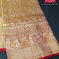 Premium Golden Mustard Floral Brocade Pure Silk Kanjivaram Saree with Crimson Red Zari Border (Silk Mark Certified)