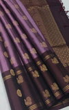 Dusty Mauve & Deep Wine Kanjivaram Style Semi-Silk Saree with Gold Zari Peacock Motifs