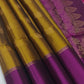 Mustard Gold & Magenta Kanjivaram Style Semi-Silk Saree with Zari Peacock Motifs