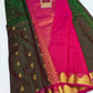 Authentic Deep Olive Green & Rani Pink Pure Silk Kanjivaram Saree