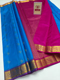 Authentic Cerulean Blue & Magenta Pure Silk Kanjivaram Saree
