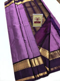 Soft Lavender & Deep Royal Purple Pure Silk Kanjivaram Saree with Gold Zari Border (Silk Mark Certified)