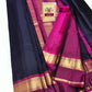 Deep Midnight Blue & Magenta Pink Pure Silk Kanjivaram Saree with Gold Zari Border (Silk Mark Certified)
