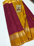 Rich Deep Maroon & Golden Yellow Pure Silk Kanjivaram Saree with Gold Zari Border (Silk Mark Certified)