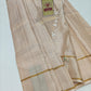 Elegant Off-White Cream Self-Checked Pure Silk Kanjivaram Saree with Sleek Gold Zari Border (Silk Mark Certified)