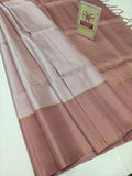 Pastel Pearl Silver & Dusty Rose Pure Silk Kanjivaram Saree with Fine Zari Stripes (Silk Mark Certified)