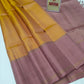 Warm Golden Yellow & Dusty Rose Pure Silk Kanjivaram Saree with Fine Zari Stripes (Silk Mark Certified)