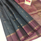 Charcoal Grey & Deep Wine Pure Silk Kanjivaram Saree with Floral Zari Motifs (Silk Mark Certified)