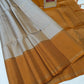Metallic Silver & Ochre Mustard Pure Silk Kanjivaram Saree with Fine Zari Stripes (Silk Mark Certified)