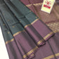 Dark Charcoal Grey & Deep Plum Pure Silk Kanjivaram Saree with Fine Zari Motifs (Silk Mark Certified)