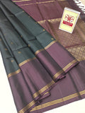 Dark Charcoal Grey & Deep Plum Pure Silk Kanjivaram Saree with Fine Zari Motifs (Silk Mark Certified)