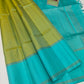 Dual-Tone Olive Green & Turquoise Blue Pure Silk Kanjivaram Saree (Silk Mark Certified)
