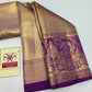Silk Mark Certified Metallic Gold Tissue Kanjivaram Pure Silk Saree with Royal Purple Peacock Zari Border