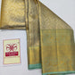 Silk Mark Certified Champagne Gold Tissue & Sea Green Kanjivaram Pure Silk Saree with Floral Jaal & Temple Border