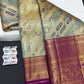 Silk Mark Certified Sea Green & Amber Gold Tissue Kanjivaram Pure Silk Saree with Magenta Meenakari Floral Jaal & Royal Purple Border