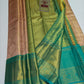 Silk Mark Certified Rose Pink & Chartreuse Green Tissue Kanjivaram Pure Silk Saree with Trellis Jaal & Sea Green Border