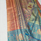 Silk Mark Certified Coral Pink & Sea Green Tissue Kanjivaram Pure Silk Saree with Meenakari Floral Jaal & Peacock Border