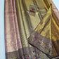 Silk Mark Certified Rose Pink & Amber Gold Tissue Kanjivaram Pure Silk Saree with Meenakari Floral Jaal & Deep Wine Border